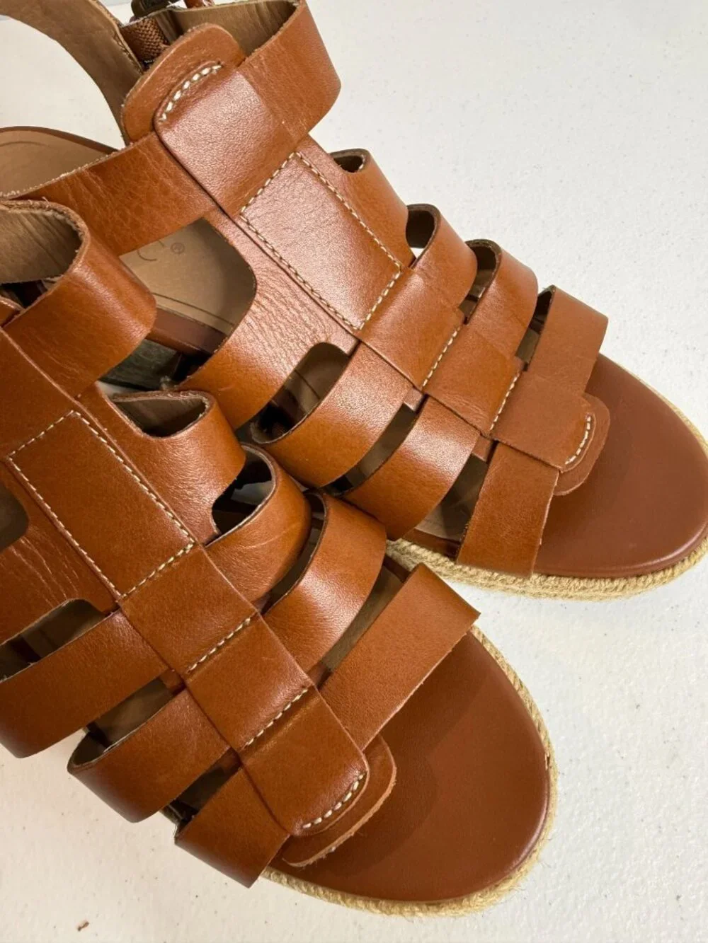 Vionic Jaylah Womens 8.5 Brown Leather Espadrille Wedge Sandals Strappy Boho